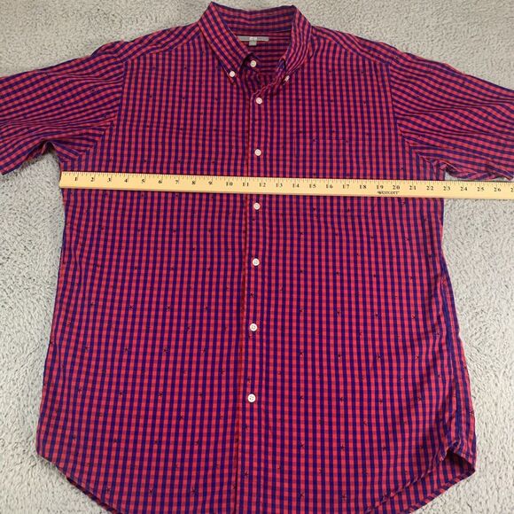 Uniqlo Shirt Mens Large Button Up Pink Blue Gengham Plaid Stars Modern Casual - Picture 4 of 10